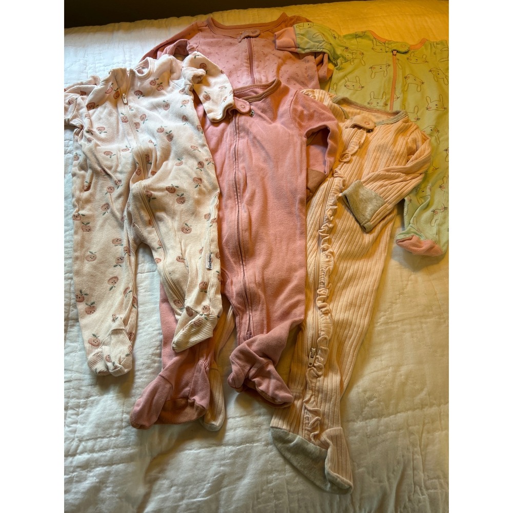 Baby Girl Footed Pajamas Bundle 3-6M Gerber Cloud Island Carters Pink Peach 5pc